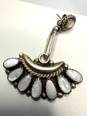 Vintage Sterling Silver & Mother of Pearl Fan Dangle Earrings With LMB Hallmark
