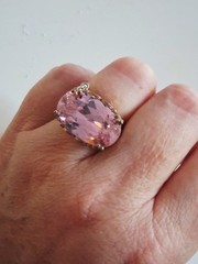 Pink Topaz CZ Statement Ring With Dangling Butterfly Charm 7 Sterling Silver