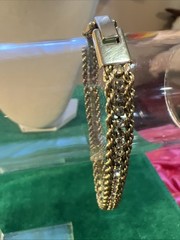 Vtg Signed JC Jackie Collins Gold Tone Crystal Rhinestone Chain Bracelet 7”
