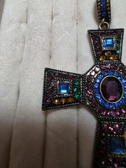 Swarovski Vintage Multi-Color Bronze Cross Pendant 3″ Lrg Detailed Bail one Chip