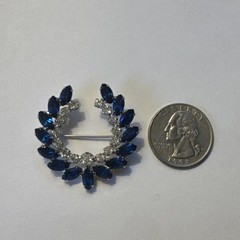 B. David Sapphire Blue Rhinestones And Pearls Laurel Wreath Brooch
