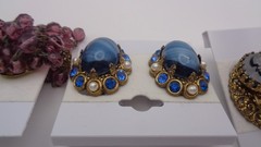 3 Vintage Ornate Filigree Porphyry Art Glass Cameo Waterfall Crystal Earring Lot