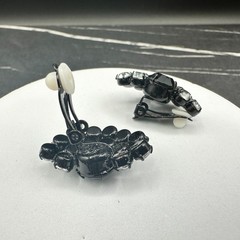 Vintage Black Rhinestone Cluster Earrings Glam Retro Statement