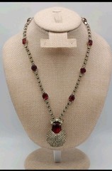Vintage Kramer NY Red Rhinestone Statement Necklace Hollywood Regency Signed MCM