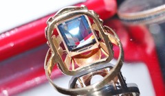 14k multi tone gold ring 4.50ct London blue topaz solitaire sz 7.5 antique 4.3gr