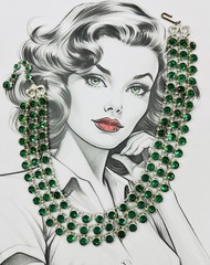 Vintage 3 Strand Peacock Green/Blue Aurora Borealis Crystal Necklace Not Signed