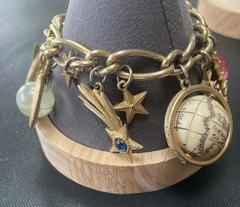 Vintage Signed Chunky Charm Bracelet KARU 60’s Space Race atomic planets 7″