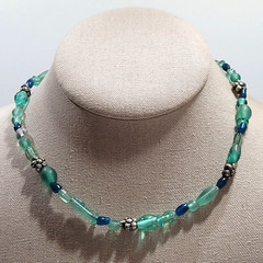 Artisan Ocean Blue Color Glass Beaded Choker Necklace Sea Colors 16 Inch