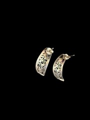 925 Silver Marcasite Floral Scrollwork Stud Earrings Vintage