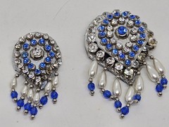 Vintage MCM Mid Century Blue Rhinestone Dangling Teardrop Brooch Pin & Pendant