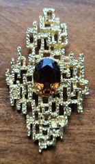 RARE PANETTA Brutalist Gold Brooch Pendant Smoky Quartz 1960s Beneditto Panetta