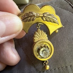 Antique Victorian Etruscan Hollow Gold Filled Dangle Brooch Pin Rose Gold Leaves
