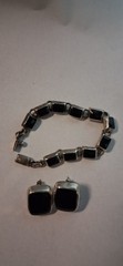 Vintage Sterling Silver And Black Onyx Bracelet And Earrings 7 Inches Long