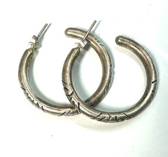 Signed MWS Mexico Hoop Earrings 925 Large Etched Hoops Sterling Silver 925 #10