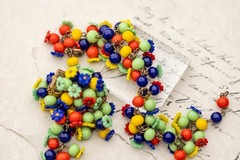 Vintage Miriam Haskell Glass Bead Bracelet Brooch Set Estate Jewelry