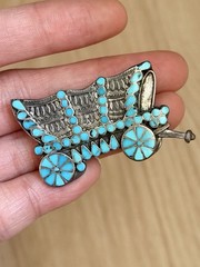 Vintage Old Zuni Covered Wagon Turquoise Inlay brooch