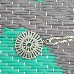 25ct 1Pc Pave Diamond Round Pendant- 925 Sterling Silver -31mmx24mm d5