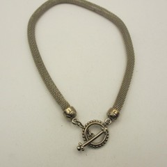 Vintage Mesh Necklace Toggle Clasp Silver Tone Choker 16 Inch