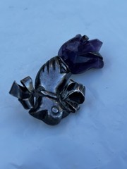 William Spratling Style (Unsigned) Sterling Silver Carved Amethyst Tulip