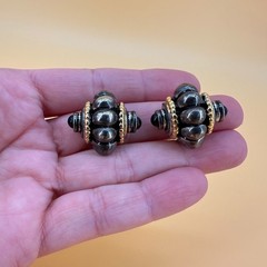 Vintage Earrings Curved Huggie Silver Gold Tone 1990s Runway Etruscan Style