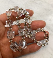 Antique VTG Art Deco Gold Filled Rhombic Graduated Cut Crystal Glass Necklace