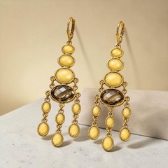 Joan Rivers NOS Vintage Gold Tone Butter Yellow & Smoky Brown Chandelier Earring