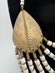 Tribal Bib Necklace White Bone Look Beads Brass Multi Strand Boho Ethnic Vintage