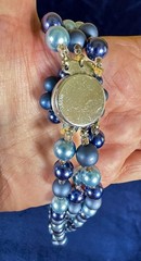 Vintage Japanese Aqua Blue Pearl Necklace (Faux ) Multi Strand Statement Jewelry