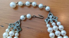 Vintage 3 Strand Necklace Faux Pearls Crystals Marked LAGUNA