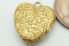 15K GOLD BLUE ENAMEL HEART LOCKET PENDANT c1840 – ANTIQUE ENGLISH