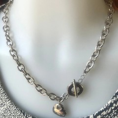 Antique 0.925 Sterling Silver Chain Heart Toggle Closure 73.1 grams 20 Inches