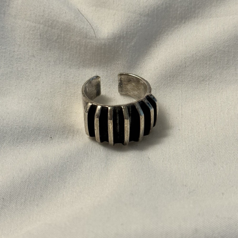 Vintage Anna Greta Eker Modernist Sterling Silver Ridged Adjustable Ring Size 8