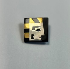 1950’s VINTAGE Modernist, Mexican, Mixed Metal, Lapis, Onyx, Face Profile Brooch