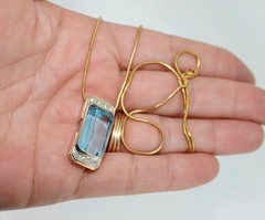 10.8CT Aquamarine Diamond 18K & 14K Necklace With Chain