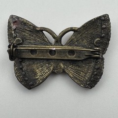 Pink Red Rhinestone Beaded Bronze Colored Butterfly Pin Brooch Missing 1 Bead