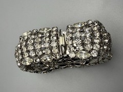 Weiss Rhinestone Bracelet Vintage Wide Dome 6 Row Large 7.75” Long 1 In Wide