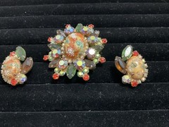 DeLizza & Elster Juliana Easter Egg Cabochons Brooch & Earrings Set Multi Stones