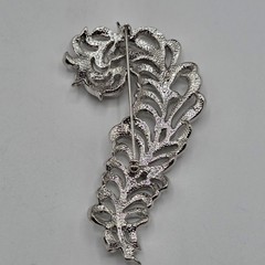 Vintage Feather Brooch Rhinestone Silver Tone Art Deco Style Pin Jewelry Stement