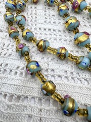 Vintage Murano Venetian Sky Blue Wedding Cake Fiorato Gold Foil Necklace 19”