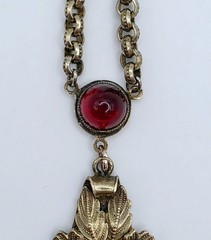 Antique Czech Glass Pendant Necklace Art Nouveau Floral Ivy Cabochon