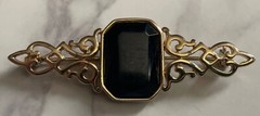 Vintage Gold Tone Black cabochon Brooch Pin Jewelry JMS-59