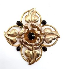 Marathon Co 12k Gold Filled Black Rhinestone Brooch Signed Vintage Jewelry