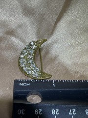 Unusual Antique Victorian Crescent Moon Brooch Prong Set Rhinestones Pin 1880s