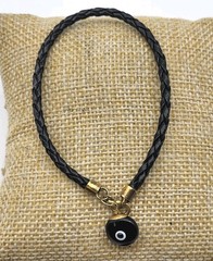 Vintage Sterling Silver Gold Overlay Evil Eye Charm Bracelet Leather braided