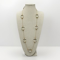 Anne Klein Couture Clear Lucite Heart Necklace Gold Chain 1990s 36 in Clasp