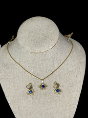VTG SORRENTO Sapphire Pendant, Earrings Filigree set 1/20GF Italy