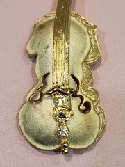 Vintage Tona Brooch Cello Violin Brushed Gold Tone with Rhinestones 3.5inch tall