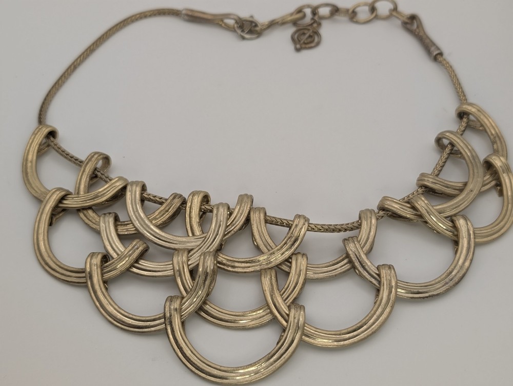 VTG St. Thomas Heavy Gold Tone Interlocking Crescent Bib Statement Necklace 117g