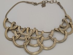 VTG St. Thomas Heavy Gold Tone Interlocking Crescent Bib Statement Necklace 117g