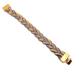 VTG MONET Omega Braided Tri-Color Chain Bracelet 7.5″ Gold Silver & Rose Tone